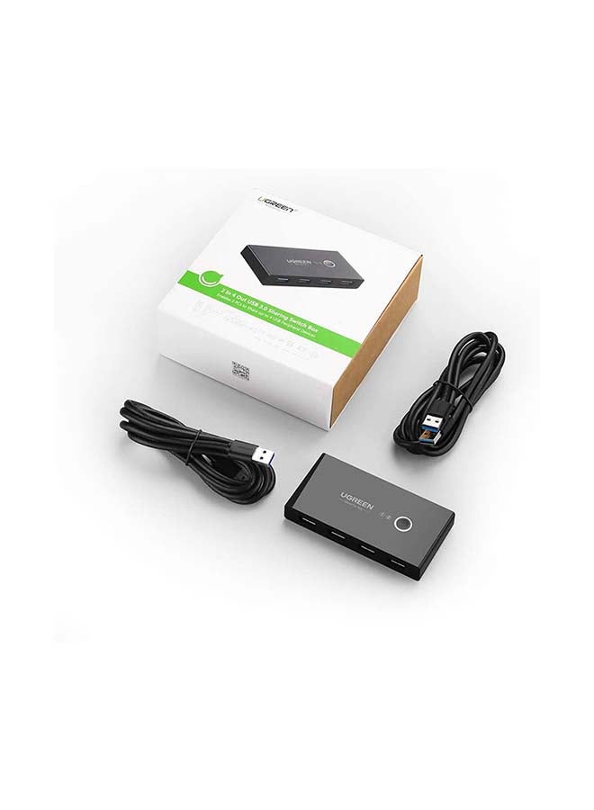 Ugreen - USB Switch Selector 2 Computers Sharing 4 USB Devices USB 3.0 Peripheral Switcher Box Hub for Mouse, Keyboard, Scanner, Printer, PCs with One-Button Swapping and 2 Pack USB A to A Cable Black - Image 1