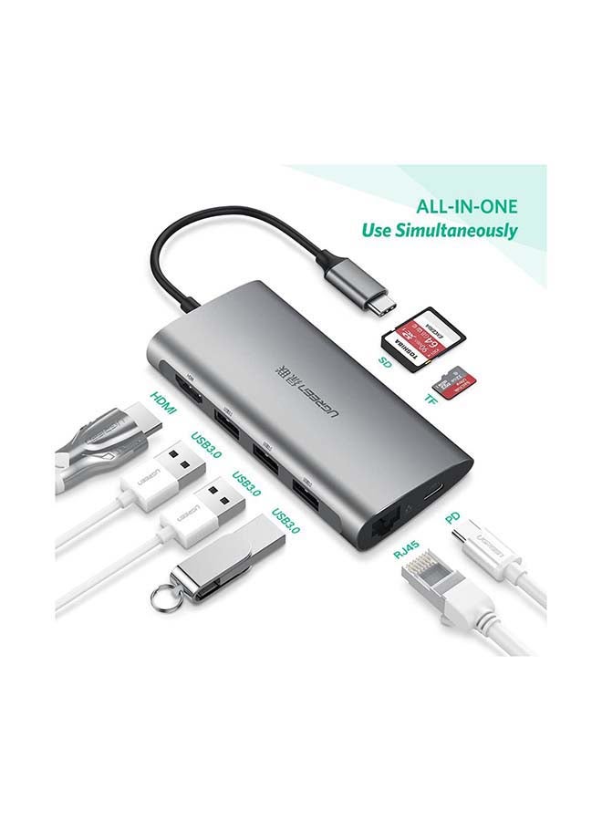 Ugreen USB C 8 in 1 Hub Multiport Adapter 3.1 Type C Dock Station with 4K HDMI, SD Card Reader, PD Charger Port, Gigabit Ethernet, 3 USB 3.0 Ports for Macbook Pro/Air, iPad Pro 2021,Samsung,Huawei etc Silver  - Image 2