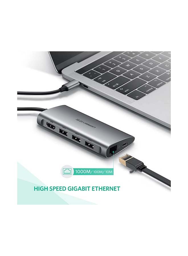 Ugreen - USB C 8 in 1 Hub Multiport Adapter 3.1 Type C Dock Station with 4K HDMI, SD Card Reader, PD Charger Port, Gigabit Ethernet, 3 USB 3.0 Ports for Macbook Pro/Air, iPad Pro 2021,Samsung,Huawei etc Silver - Image 1