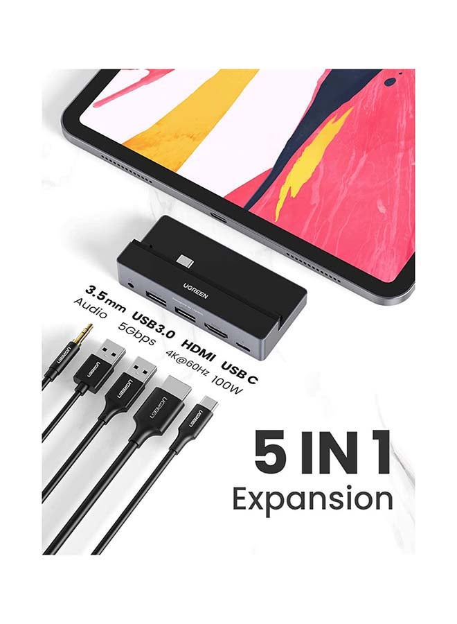 Ugreen - 5 In 1 USB C iPad Pro Hub Adapter With 4K HDMI Silver - Image 1