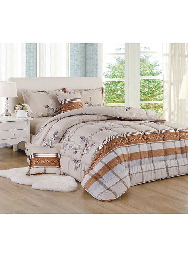 Sleep night 4-Piece Printed Comforter Set Polyester Beige/Brown/White 160x210cm  - Image 1