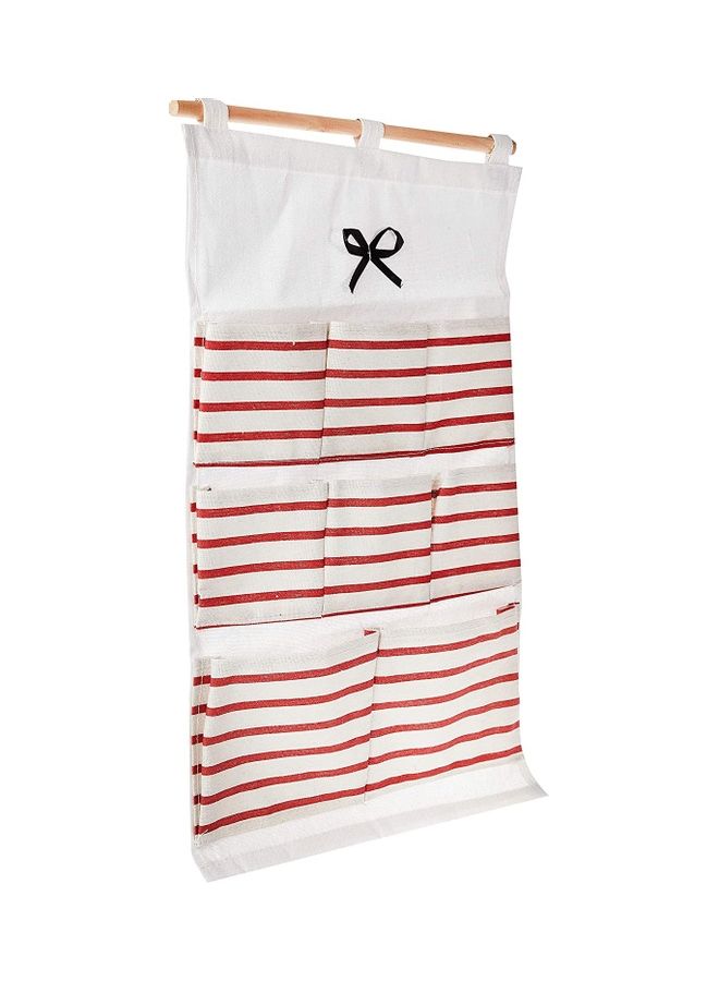 8 Pockets Striped Hanging Storage Bag White/Red/Beige - Image 2