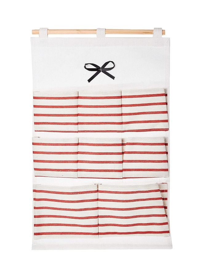 8 Pockets Striped Hanging Storage Bag White/Red/Beige - Image 1