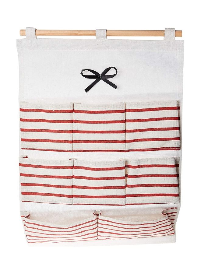 8 Pockets Striped Hanging Storage Bag White/Red/Beige - Image 3