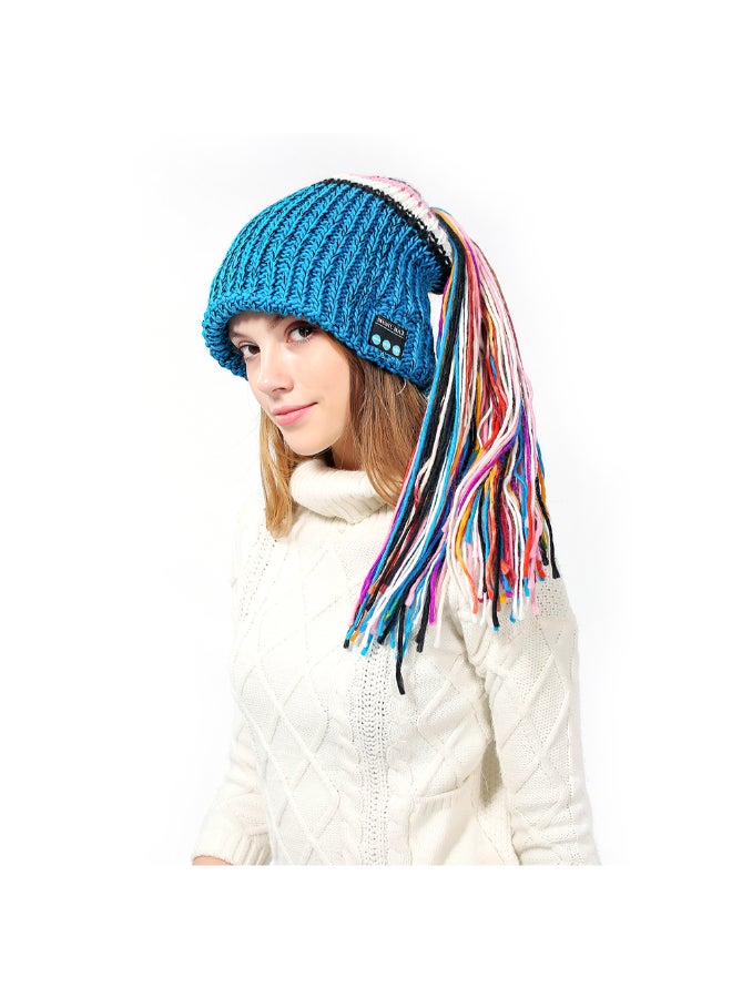 Music Knitted Hat Blue - Image 2