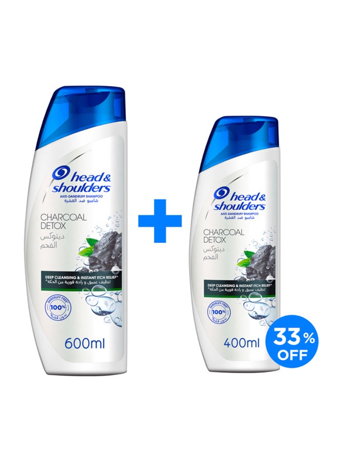Head & Shoulders Charcoal Detox Anti-Dandruff Shampoo 600 + 400ml Pack of 2 White 600+400ml