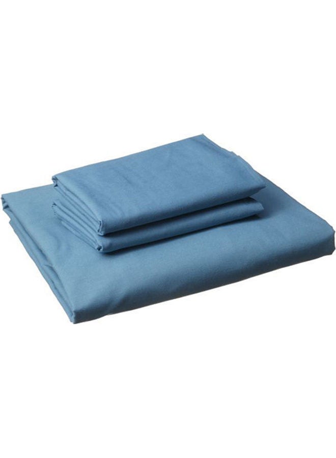 طقم من شرشف سرير بحوافٍ مطاطية وغطائين للوسادة قطن أزرق 160x200سم - Image 1