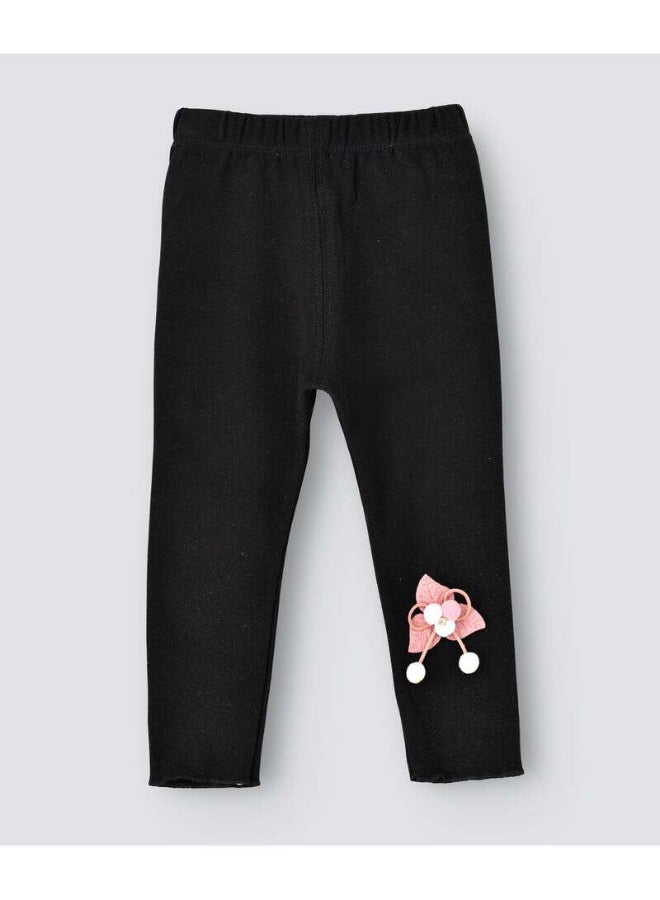 babyqlo Flower Applique Detail Mid-Rise Leggings Black/Pink  - Image 1