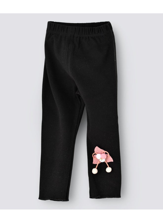 babyqlo Flower Applique Detail Mid-Rise Leggings Black/Pink  - Image 3