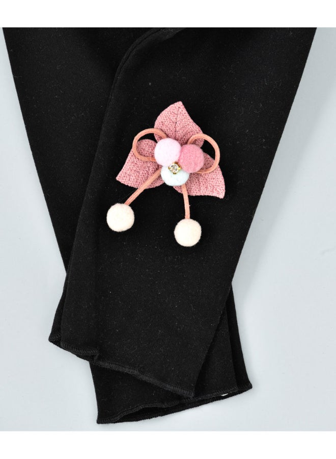 babyqlo Flower Applique Detail Mid-Rise Leggings Black/Pink  - Image 4