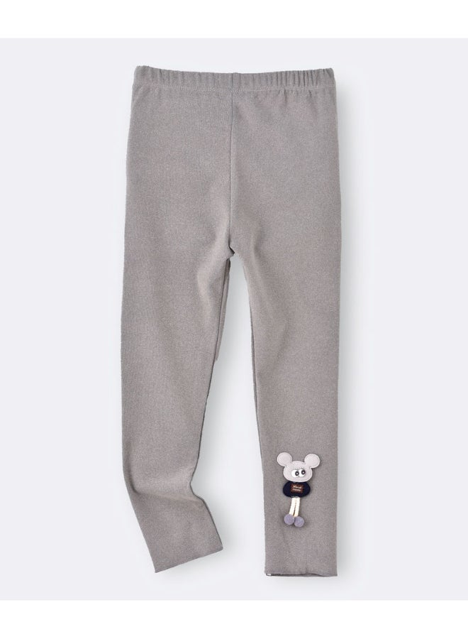 babyqlo Teddy Applique Detail Mid-Rise Leggings Grey  - Image 1