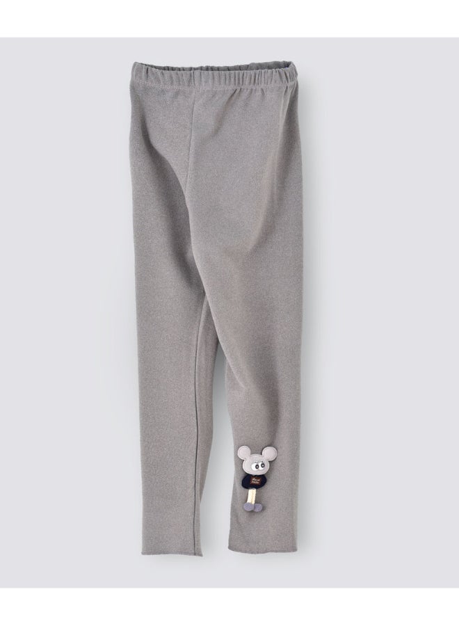 babyqlo Teddy Applique Detail Mid-Rise Leggings Grey  - Image 3