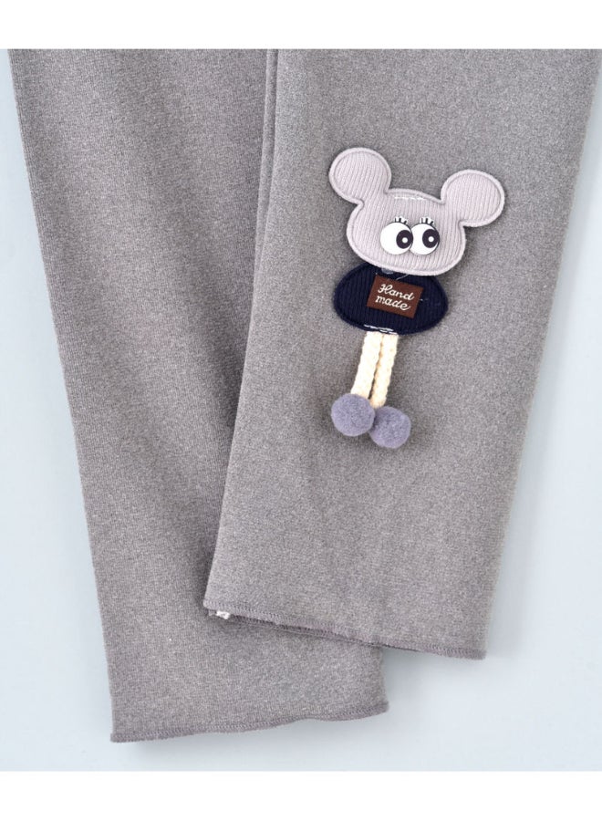 babyqlo Teddy Applique Detail Mid-Rise Leggings Grey  - Image 4
