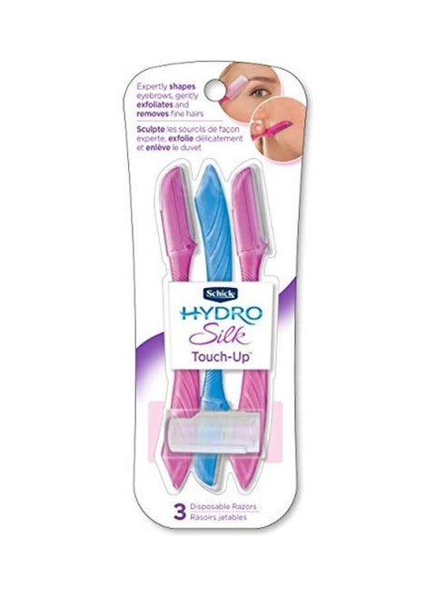 Hydro Silk Touch-Up Eyebrow Razor, and Facial Razor with Precision Cover 3 Pink/Blue