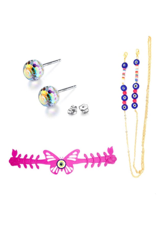 Miracle Empire Butterfly Mask Holders With One Chain And Earrings Pink  - Image 1