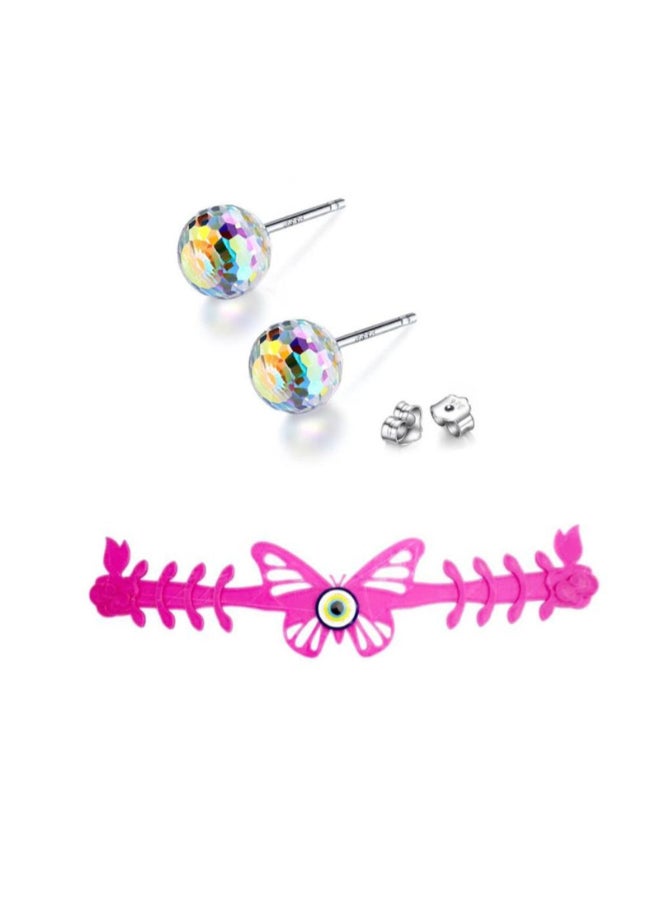 Miracle Empire Butterfly Mask Holders With One Chain And Earrings Pink  - Image 2
