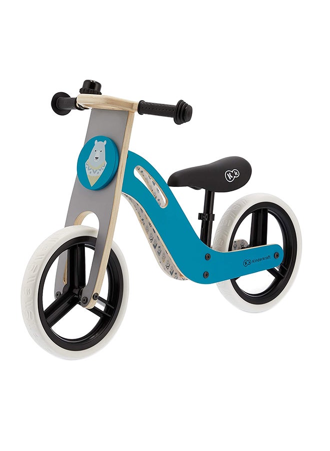 Kinderkraft Wooden Balance Bike Uniq, Lightweight Bicycle, Easy Transport, 12 Inches Wheels, With Ajustable Saddle, Accessories, Bell, 2 Handles, For Toddlers, From 2 To 5 Years, To 35 Kg, Turquoise 83 x 54 x 40cm - Image 1