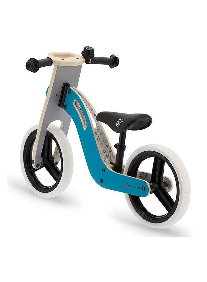 Kinderkraft Wooden Balance Bike Uniq, Lightweight Bicycle, Easy Transport, 12 Inches Wheels, With Ajustable Saddle, Accessories, Bell, 2 Handles, For Toddlers, From 2 To 5 Years, To 35 Kg, Turquoise 83 x 54 x 40cm - Image 2