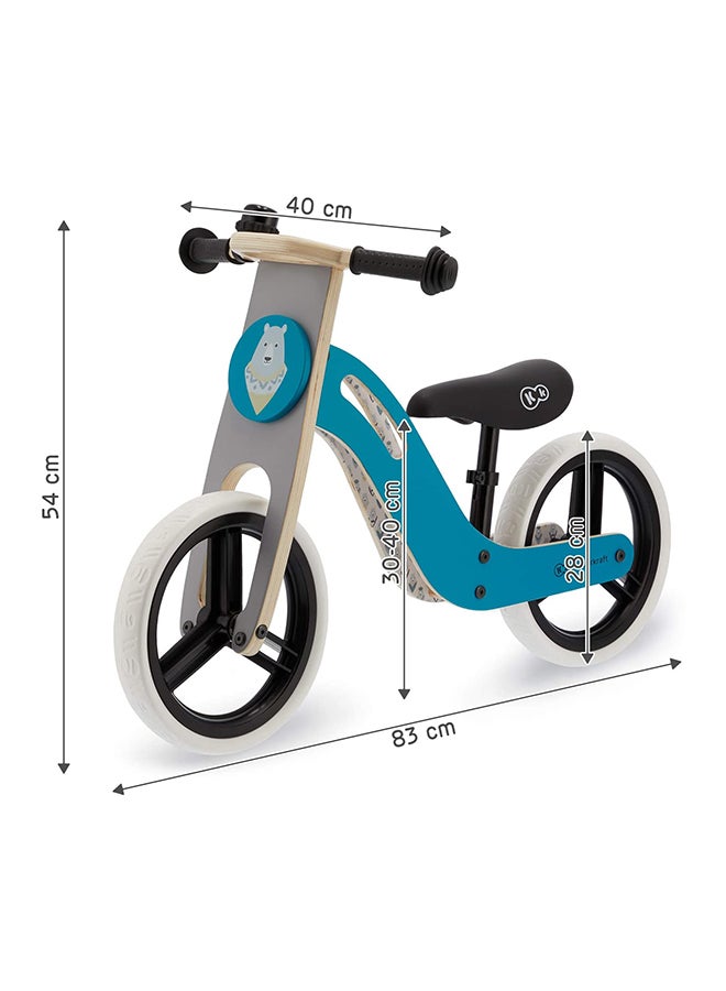 Kinderkraft Wooden Balance Bike Uniq, Lightweight Bicycle, Easy Transport, 12 Inches Wheels, With Ajustable Saddle, Accessories, Bell, 2 Handles, For Toddlers, From 2 To 5 Years, To 35 Kg, Turquoise 83 x 54 x 40cm - Image 4