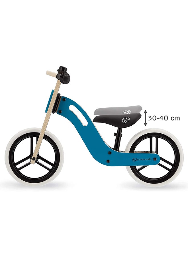 Kinderkraft Wooden Balance Bike Uniq, Lightweight Bicycle, Easy Transport, 12 Inches Wheels, With Ajustable Saddle, Accessories, Bell, 2 Handles, For Toddlers, From 2 To 5 Years, To 35 Kg, Turquoise 83 x 54 x 40cm - Image 5