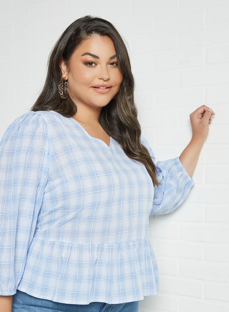 Only Carmakoma Curve V-Neck Peplum Top Blue