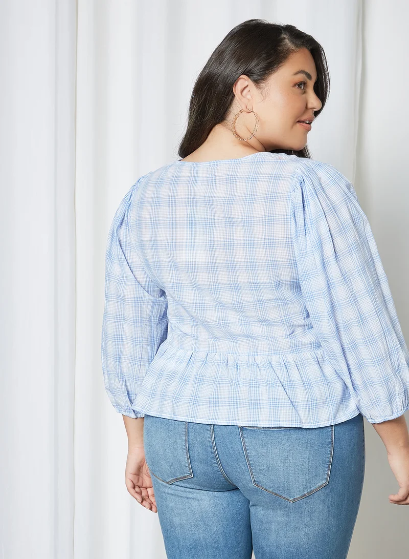 Only Carmakoma Curve V-Neck Peplum Top Blue