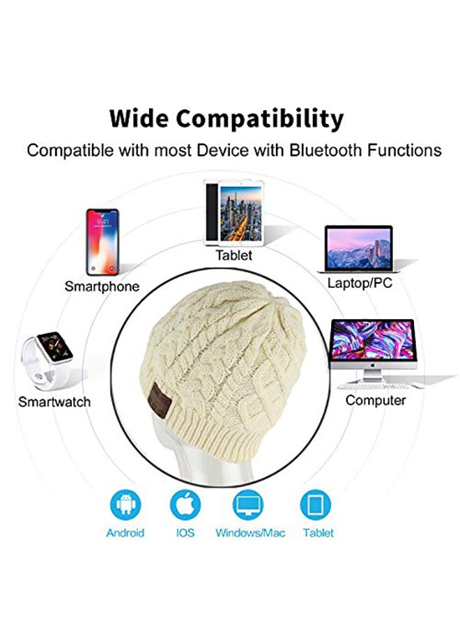 Wireless Beanie Earphones With Mic Warm White  - Image 3