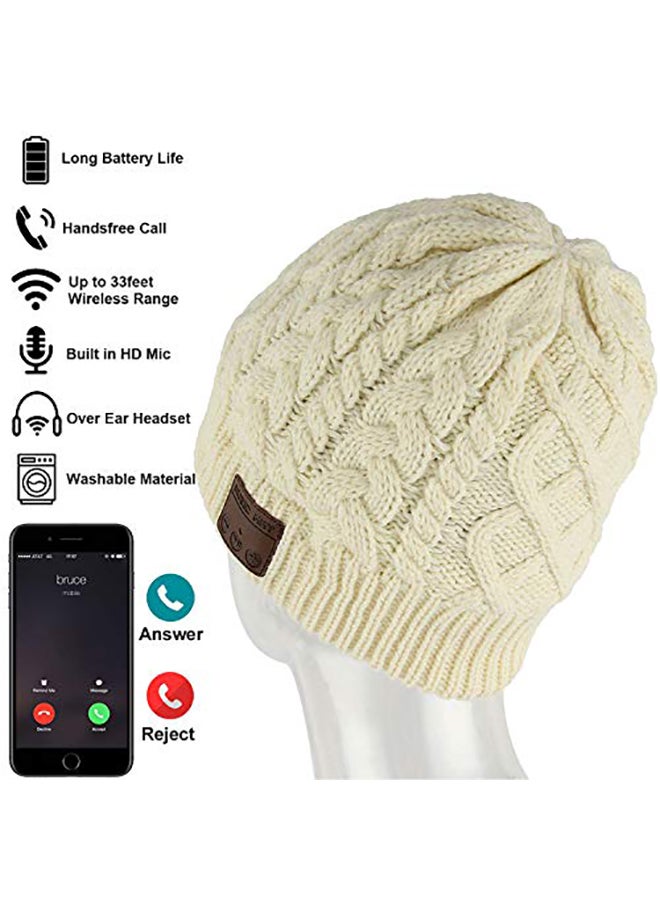 Wireless Beanie Earphones With Mic Warm White  - Image 5