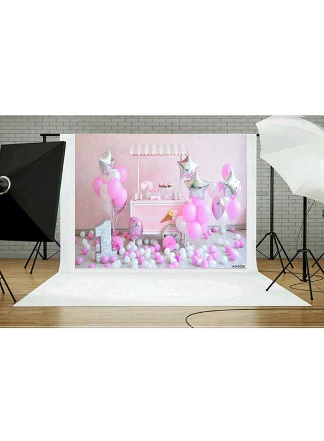 ANDOER First Birthday Backdrop Photography Background Pink/White - Image 4
