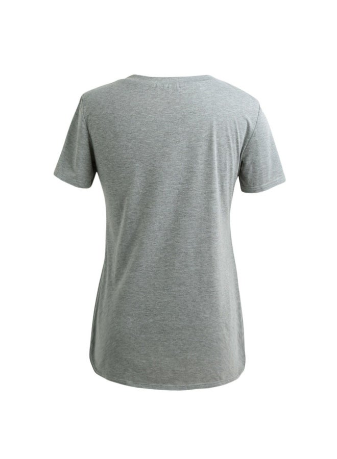 V-Neck Detail Loose T-Shirt Grey  - Image 2