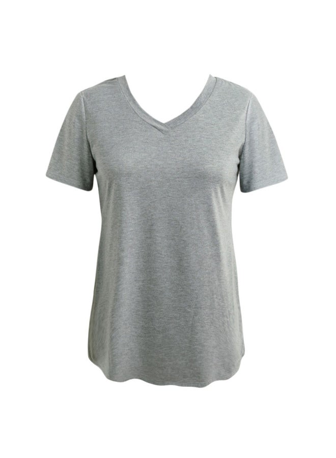 V-Neck Detail Loose T-Shirt Grey  - Image 1