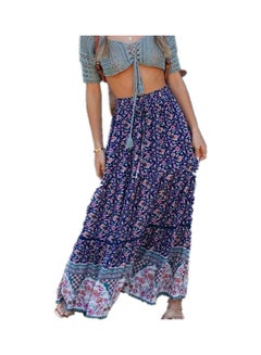 Boho Floral Print Pleated Ruffle Skirts Multicolour