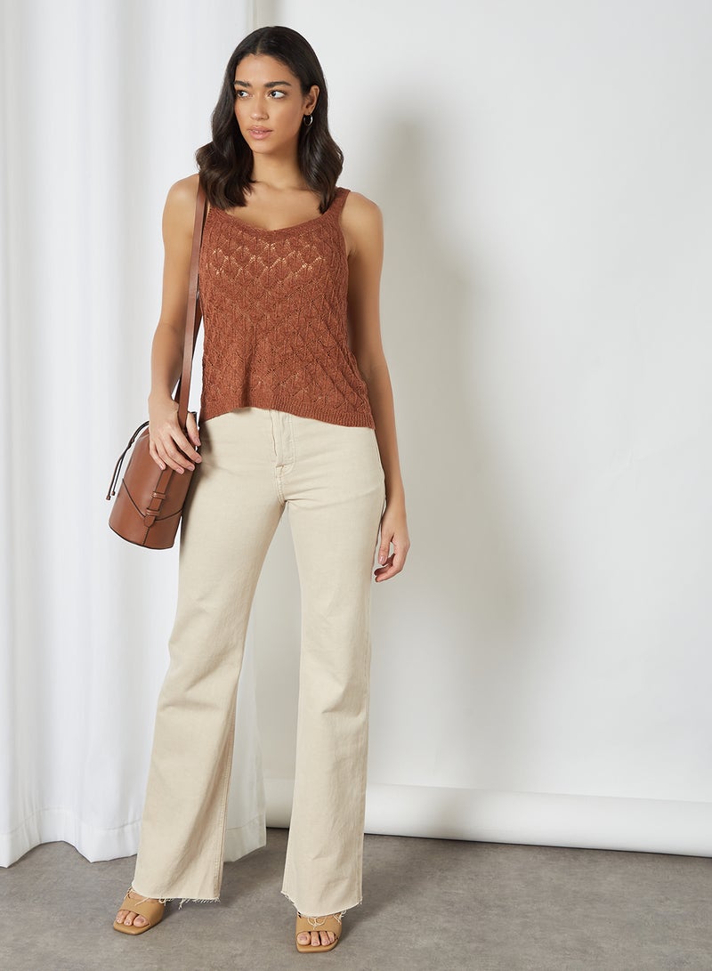 Jacqueline de Yong Open-Knit Top Rustic Brown  - Image 1