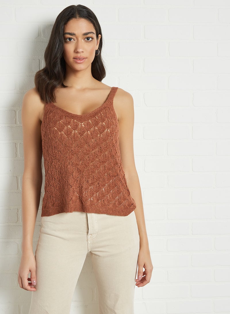 Jacqueline de Yong Open-Knit Top Rustic Brown  - Image 2