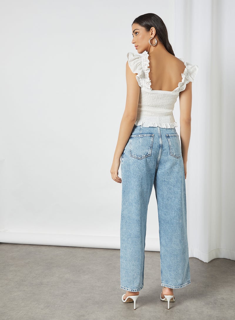NOISY MAY - Jackie Ruffle Trim Crop Top Bright White - Image 1
