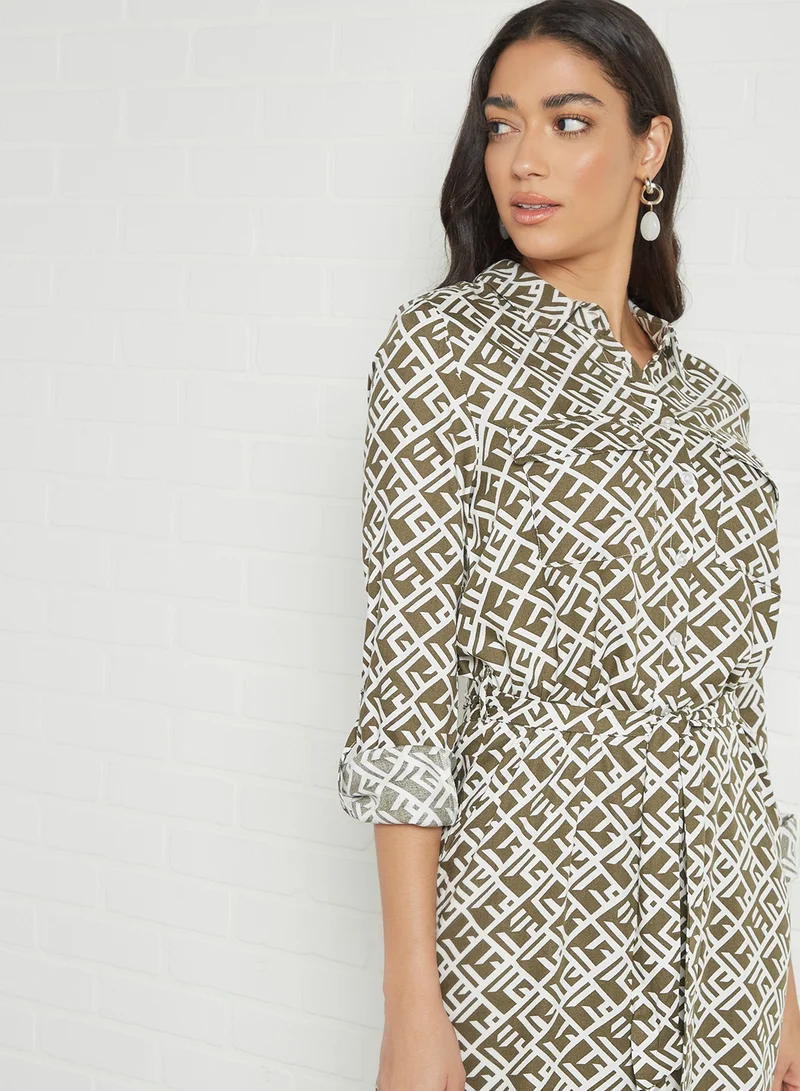 NOISY MAY All-Over Print Belted Dress Kalamata