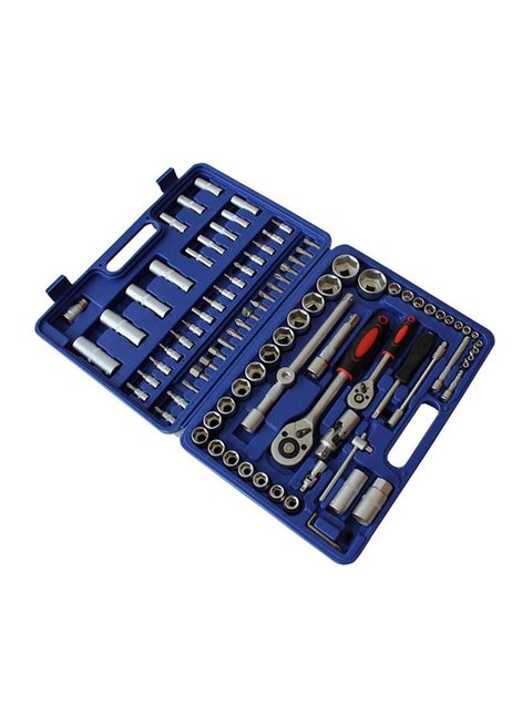 94-Piece Professional Socket And Ratchet Set Silver/Blue 30x10x60cm