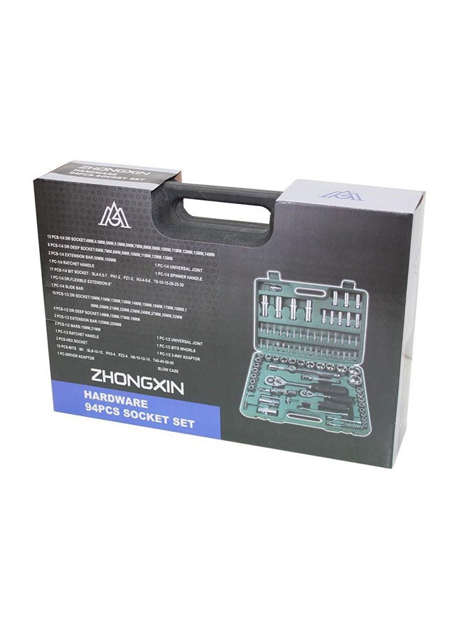 ZHONGXIN - 94-Piece Professional Socket And Ratchet Set Black/Silver 30x10x60cm - Image 1