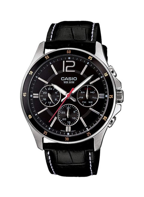 Men's Leather Analog Quartz Watch MTP-1374L-1AVDF - 44 mm - Black