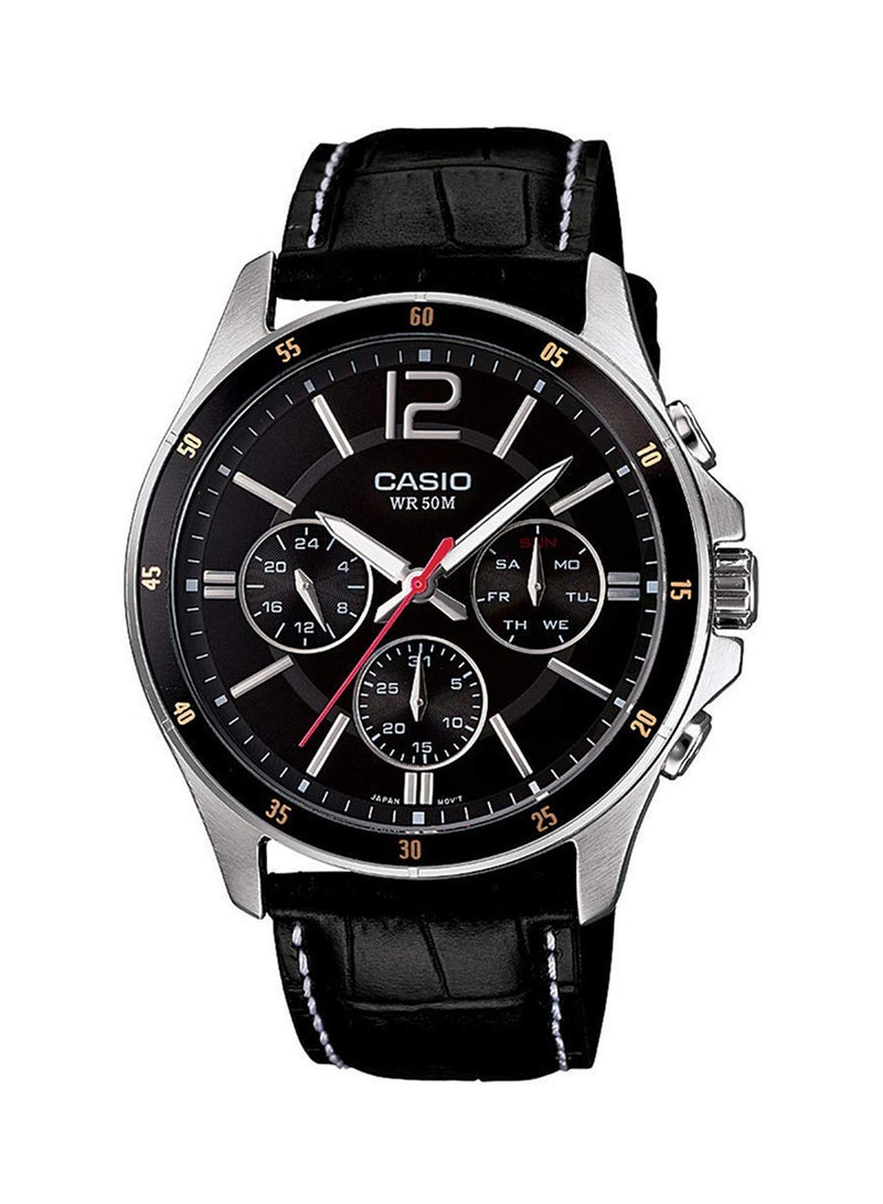 CASIO - Men's Leather Analog Quartz Watch MTP-1374L-1AVDF - 44 mm - Black - Image 1