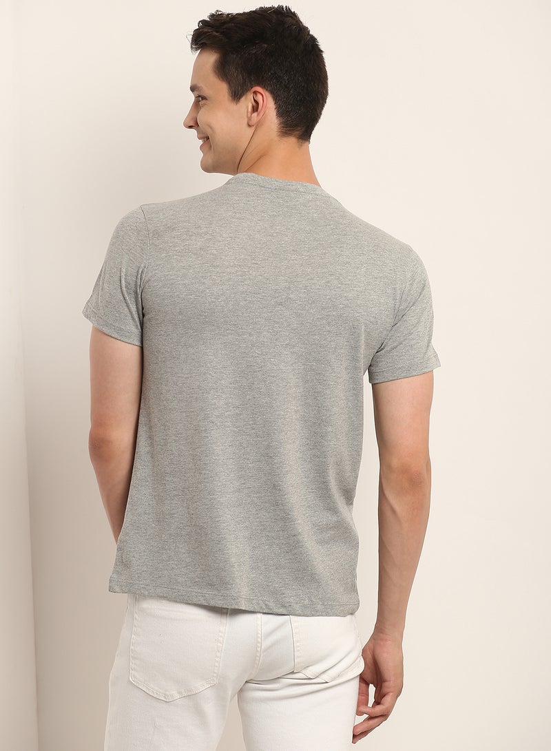 QUWA - Men casual slim fit graphic chest printed T-shirt Steel Grey - Image 1