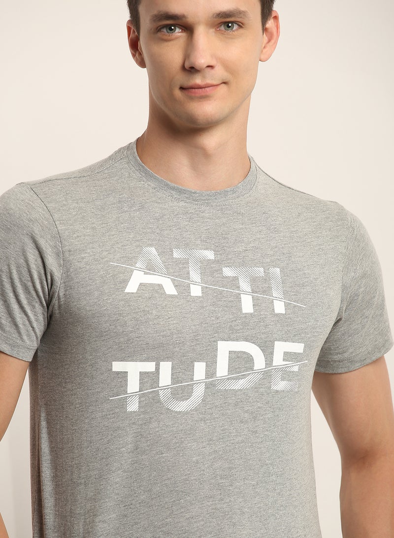 QUWA - Men casual slim fit graphic chest printed T-shirt Steel Grey - Image 1