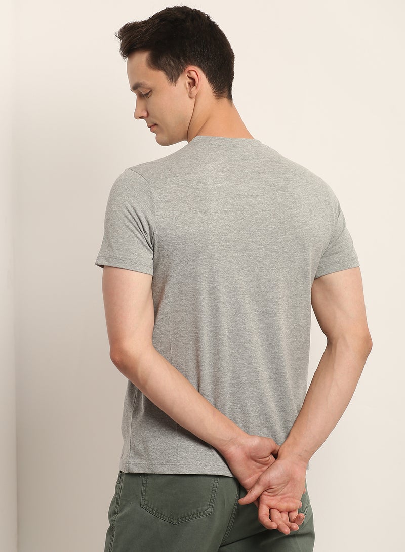 QUWA Men casual slim fit multicolor brand logo printed T-shirt Cloud Grey  - Image 2