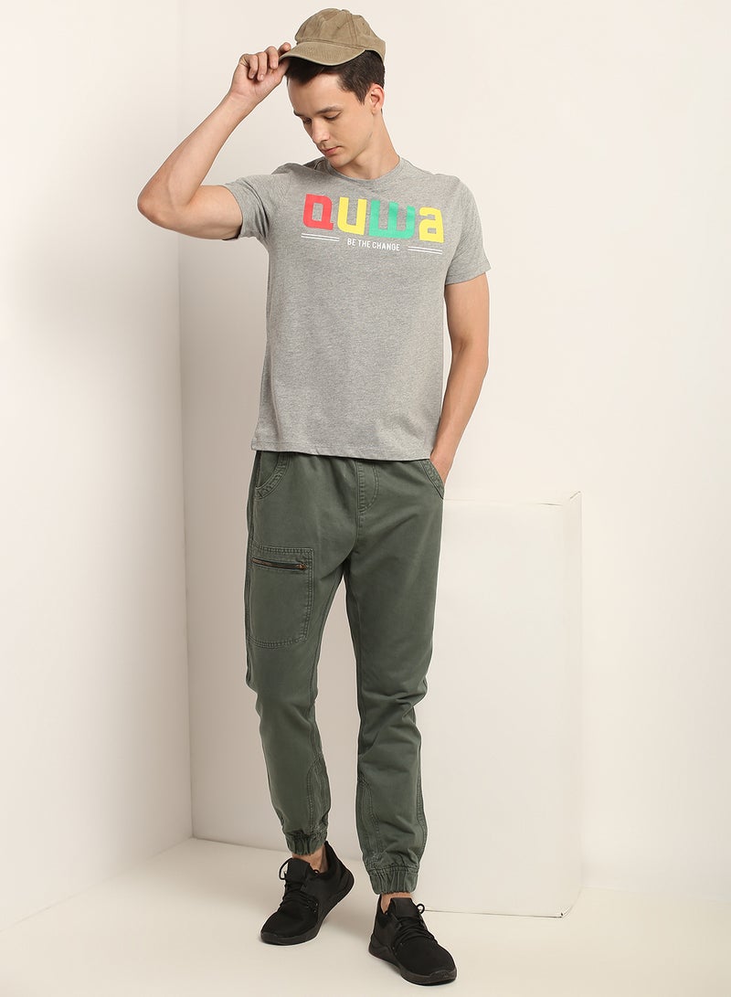 QUWA Men casual slim fit multicolor brand logo printed T-shirt Cloud Grey  - Image 3