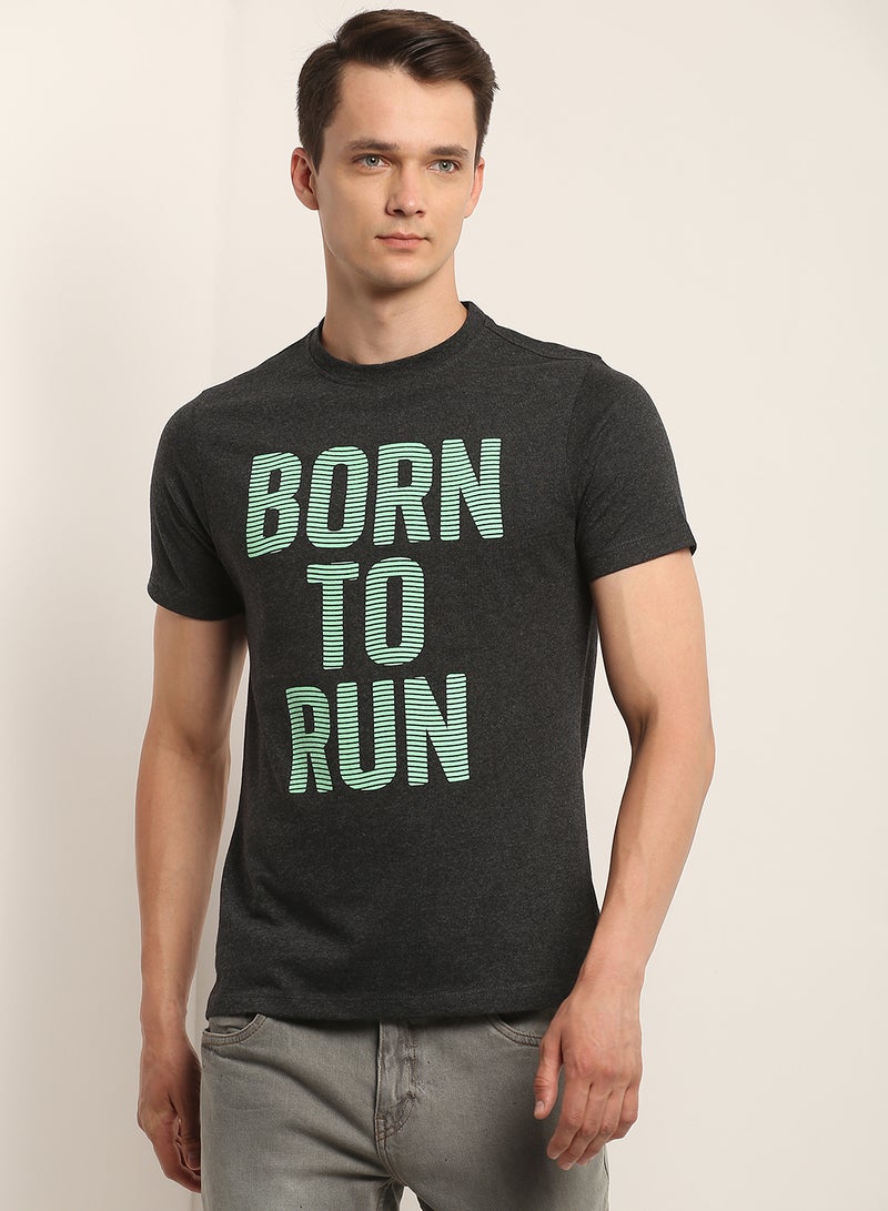 QUWA - Graphic Printed T-Shirt Fadded Black - Image 1