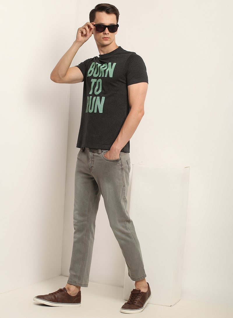 QUWA - Graphic Printed T-Shirt Fadded Black - Image 1