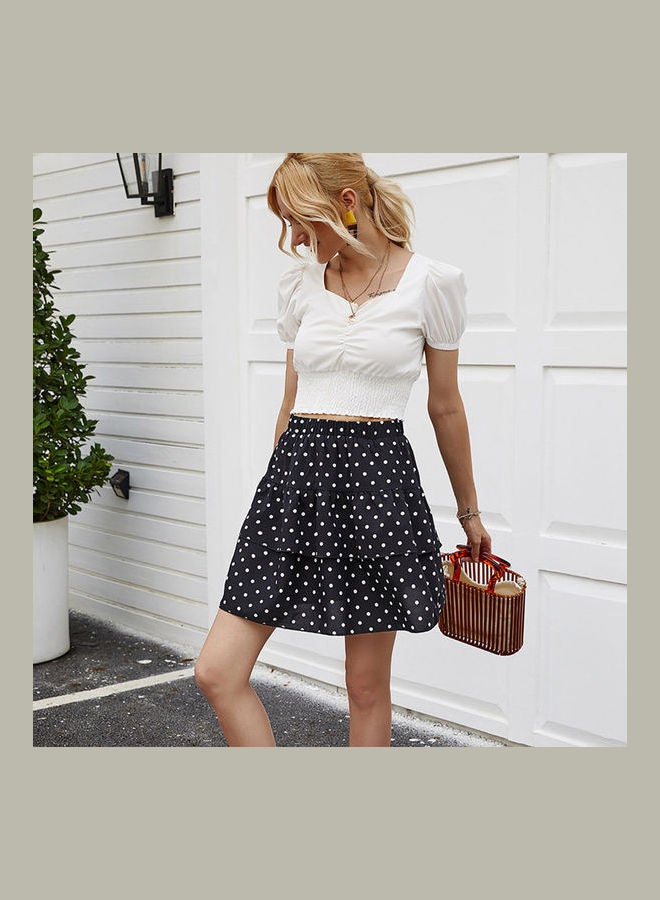 Generic - Dot Print Ruffle Skirt Black - Image 1