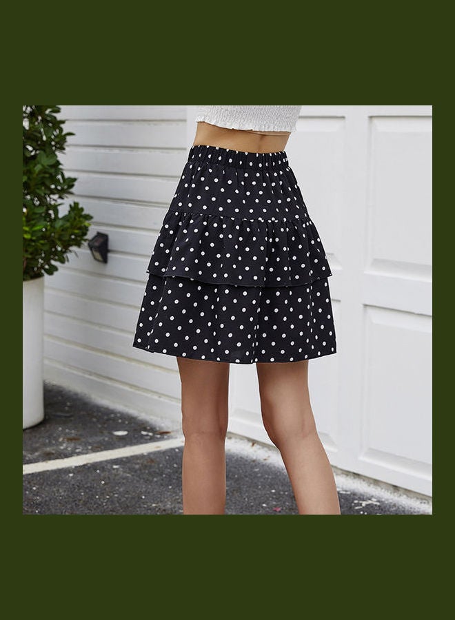 Generic - Dot Print Ruffle Skirt Black - Image 1