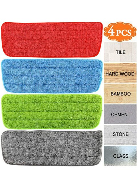 4-Piece Microfiber Spray Mop Replacement Head Set Multicolour 42x14x4cm