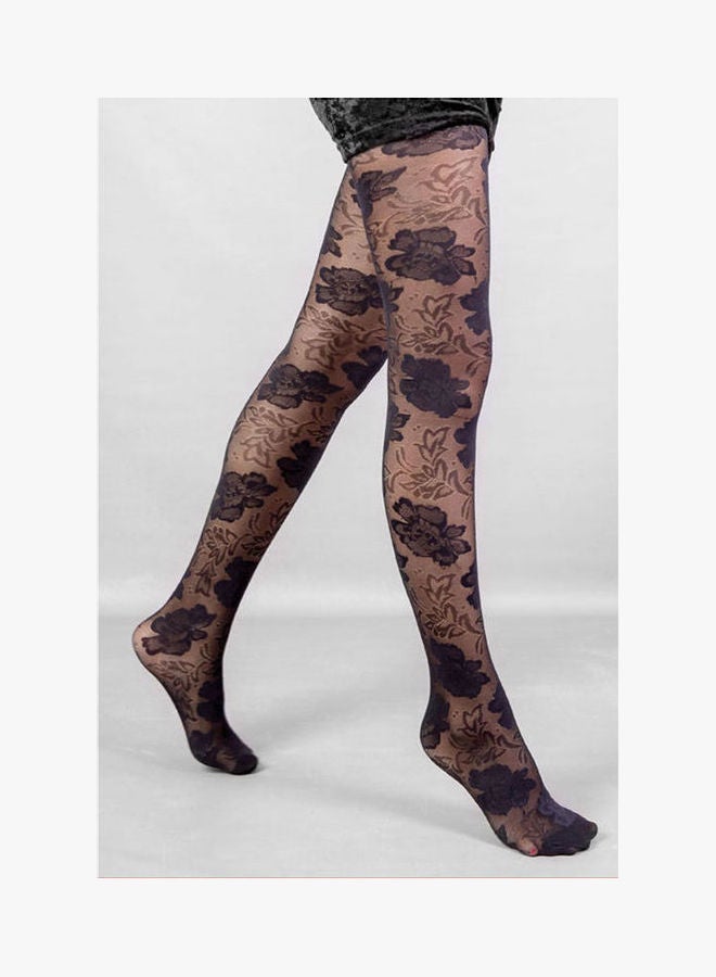 Carina Panty Hose Flowery Black